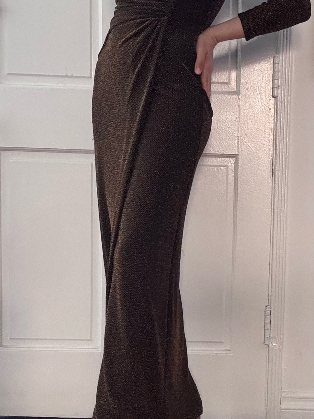 Ralph Lauren Black/brown/gold Long Sleeve Wrap-Style Maxi Dress